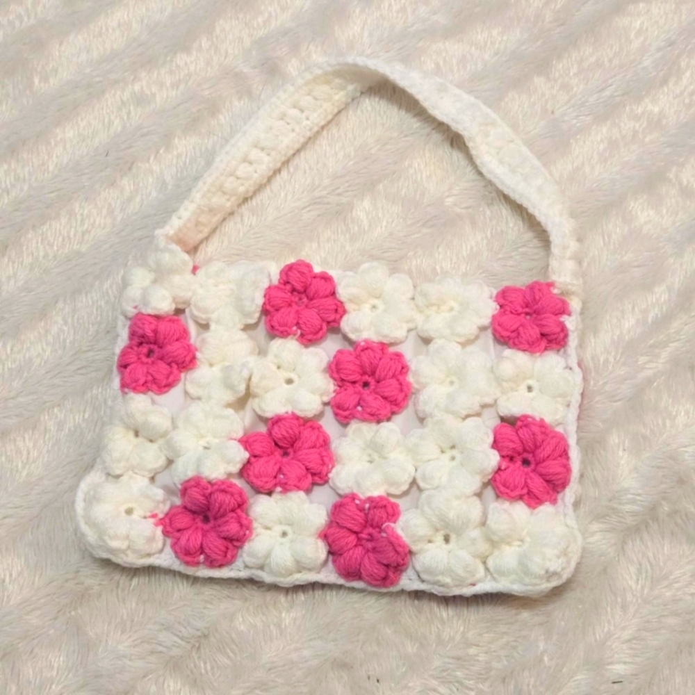 Crochet Puff Flowers Handbag 🌸